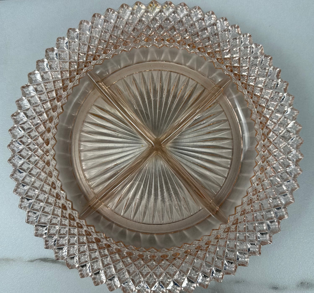 Pink Depression Glass Relish Tray Bowl "Miss America" Anchor Hocking  | 1935-1938