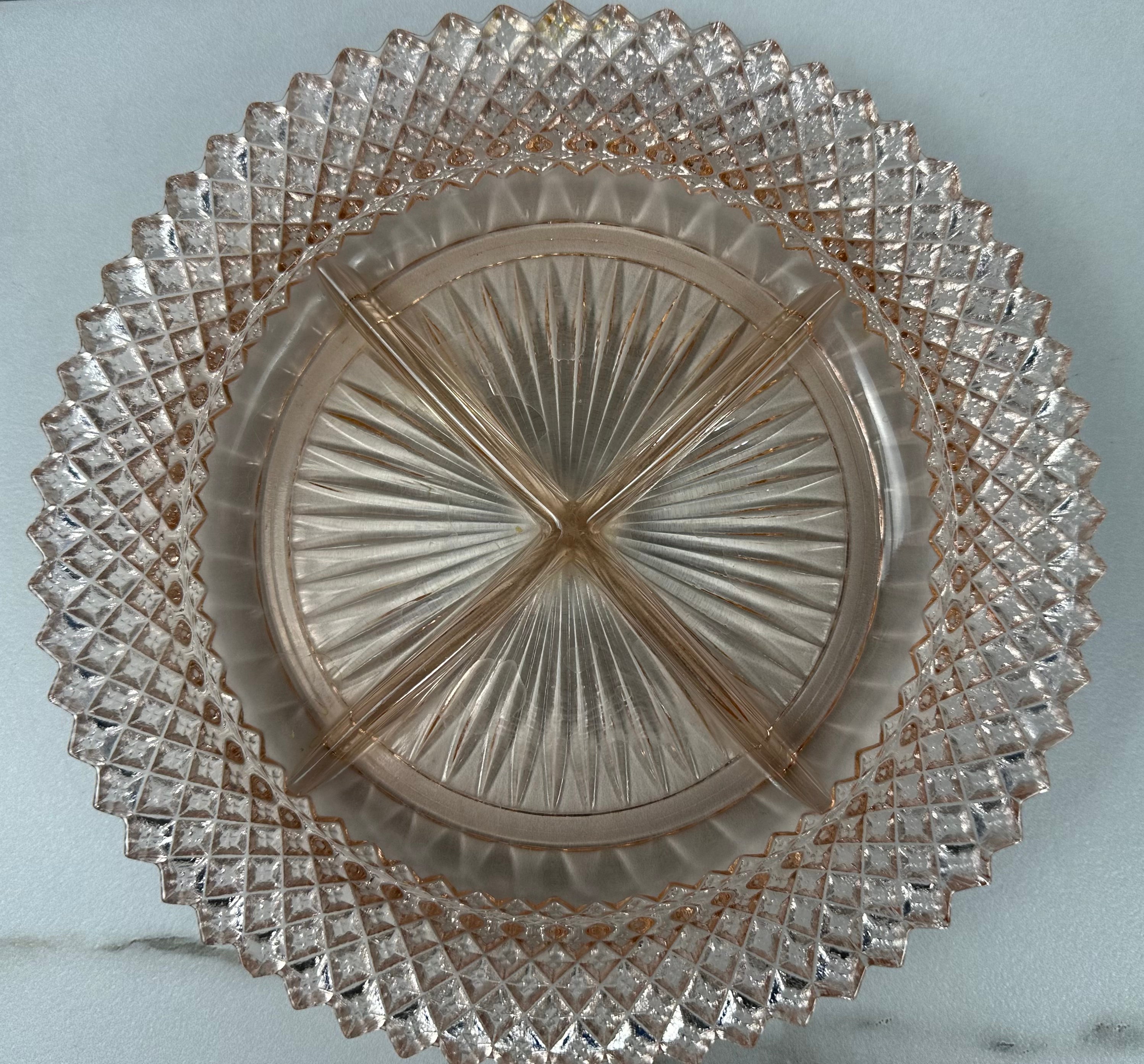 Pink Depression Glass Relish Tray Bowl "Miss America" Anchor Hocking  | 1935-1938
