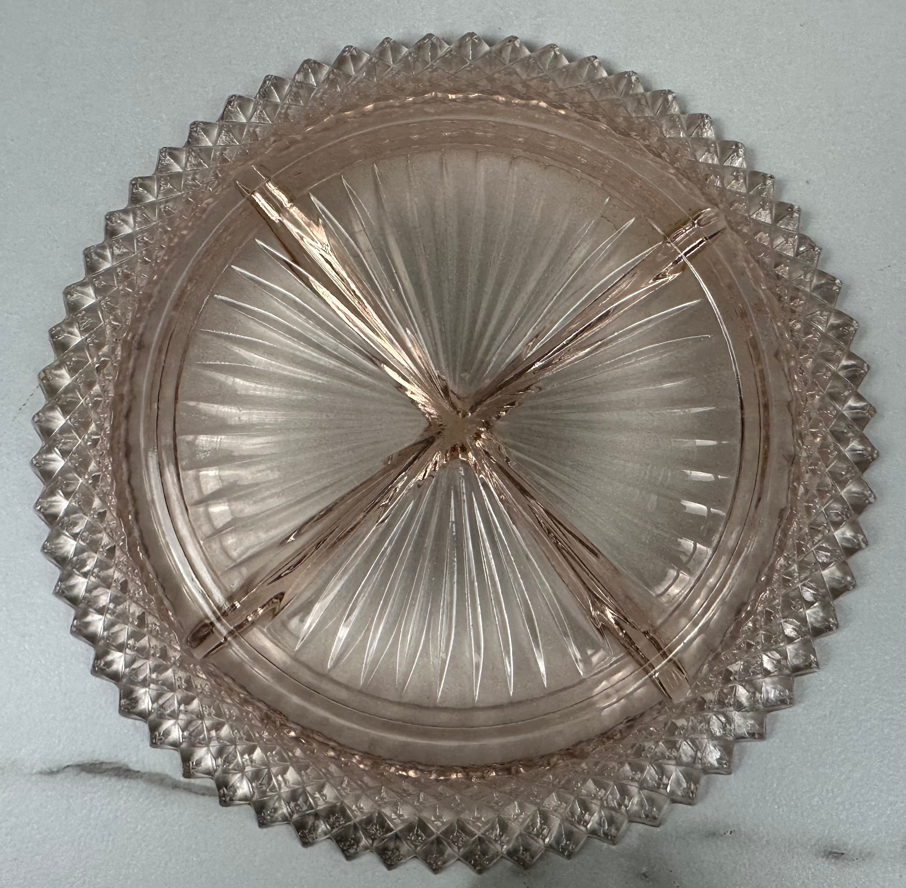 Pink Depression Glass Relish Tray Bowl "Miss America" Anchor Hocking  | 1935-1938