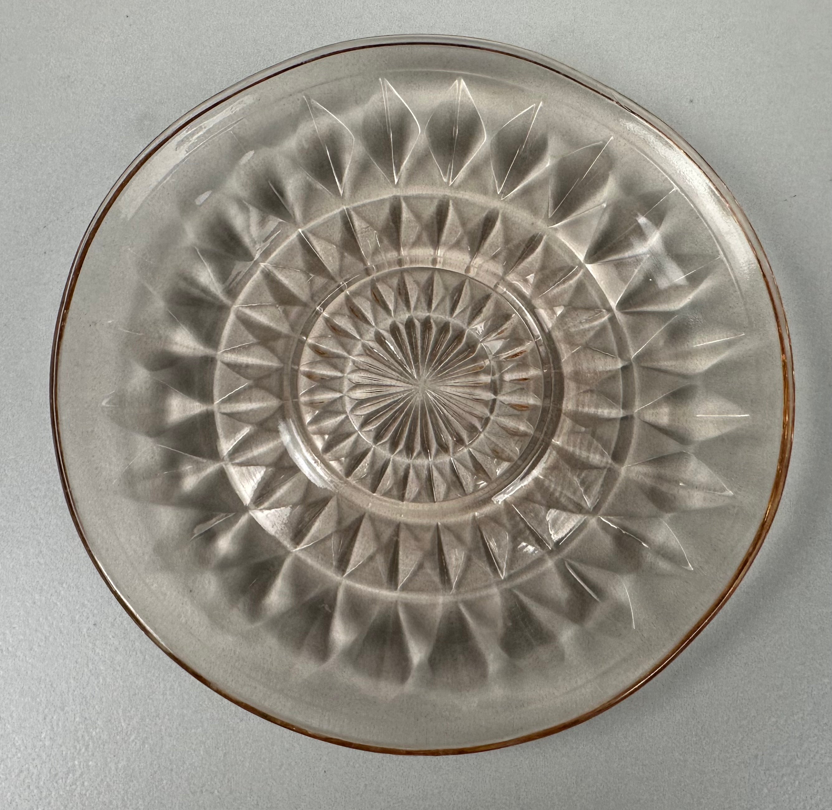Pink Depression Glass Saucer - “Windsor Diamond” Jeannette Glass  |  Circa 1936-1946
