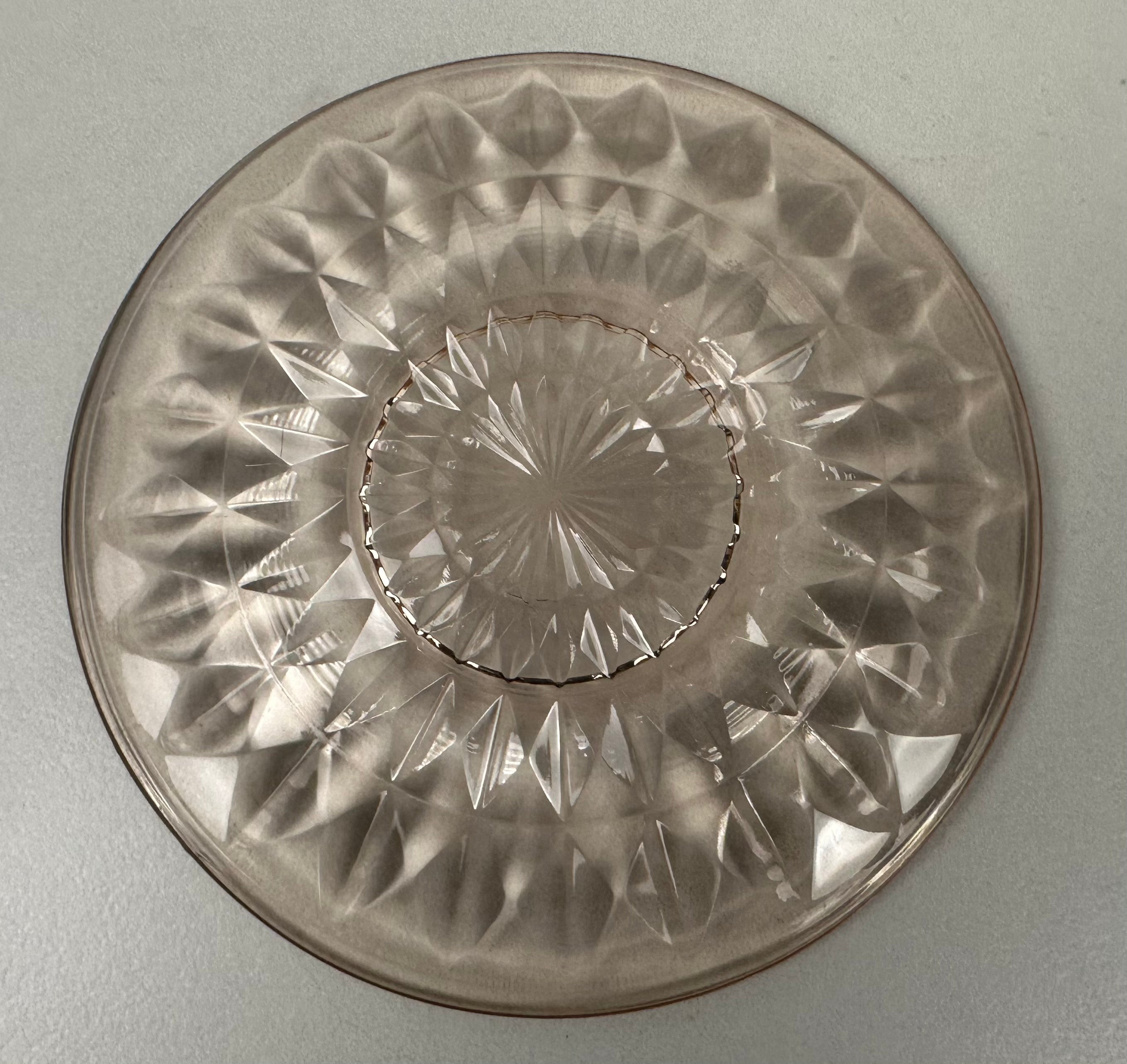 Pink Depression Glass Saucer - “Windsor Diamond” Jeannette Glass  |  Circa 1936-1946