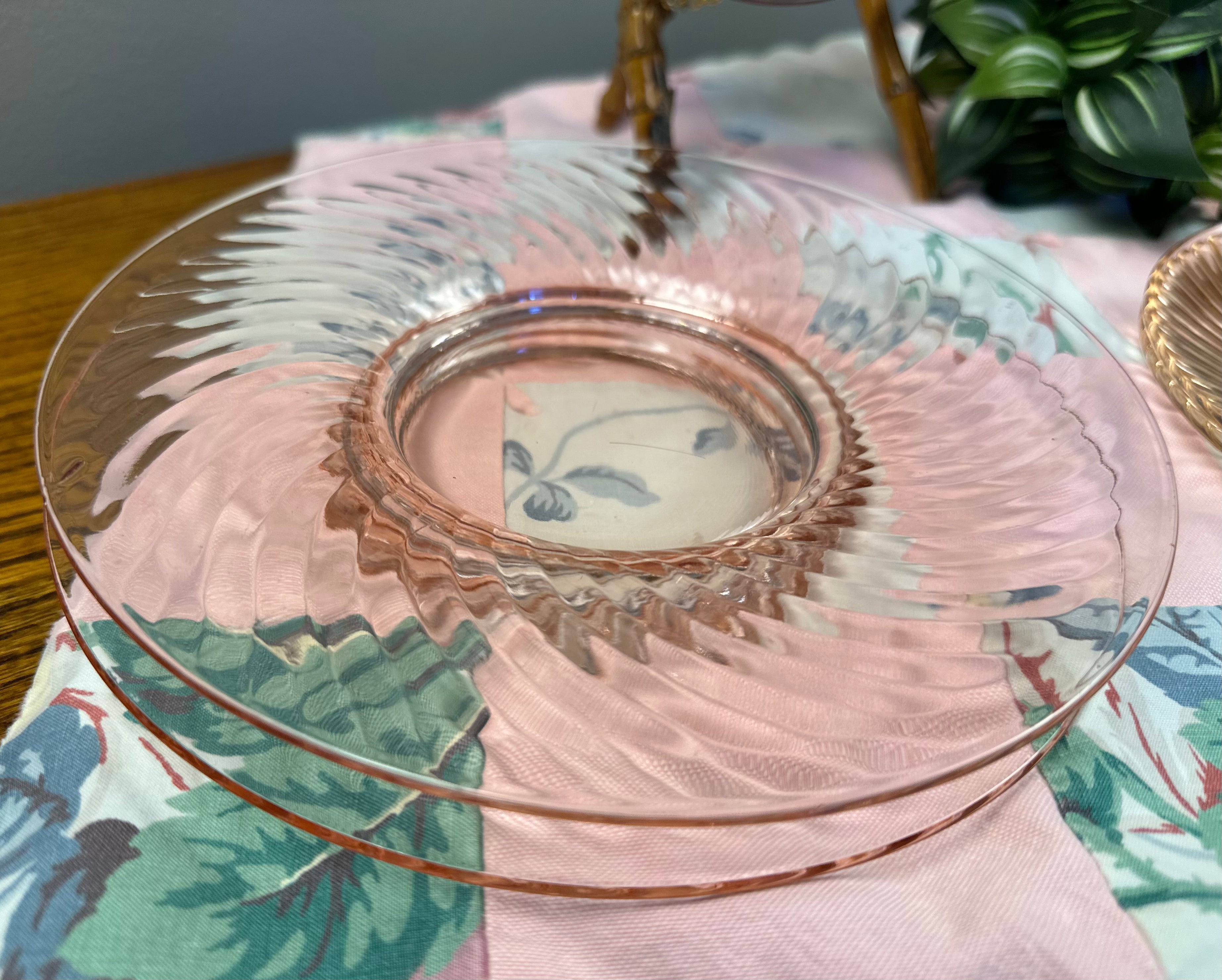 Pink Depression Glass 8 inch Plate - “Twisted Optic” Imperial Glass Co  | 1927-1930
