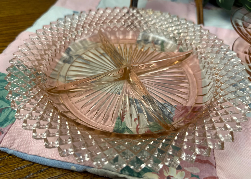 Pink Depression Glass Relish Tray Bowl "Miss America" Anchor Hocking  | 1935-1938