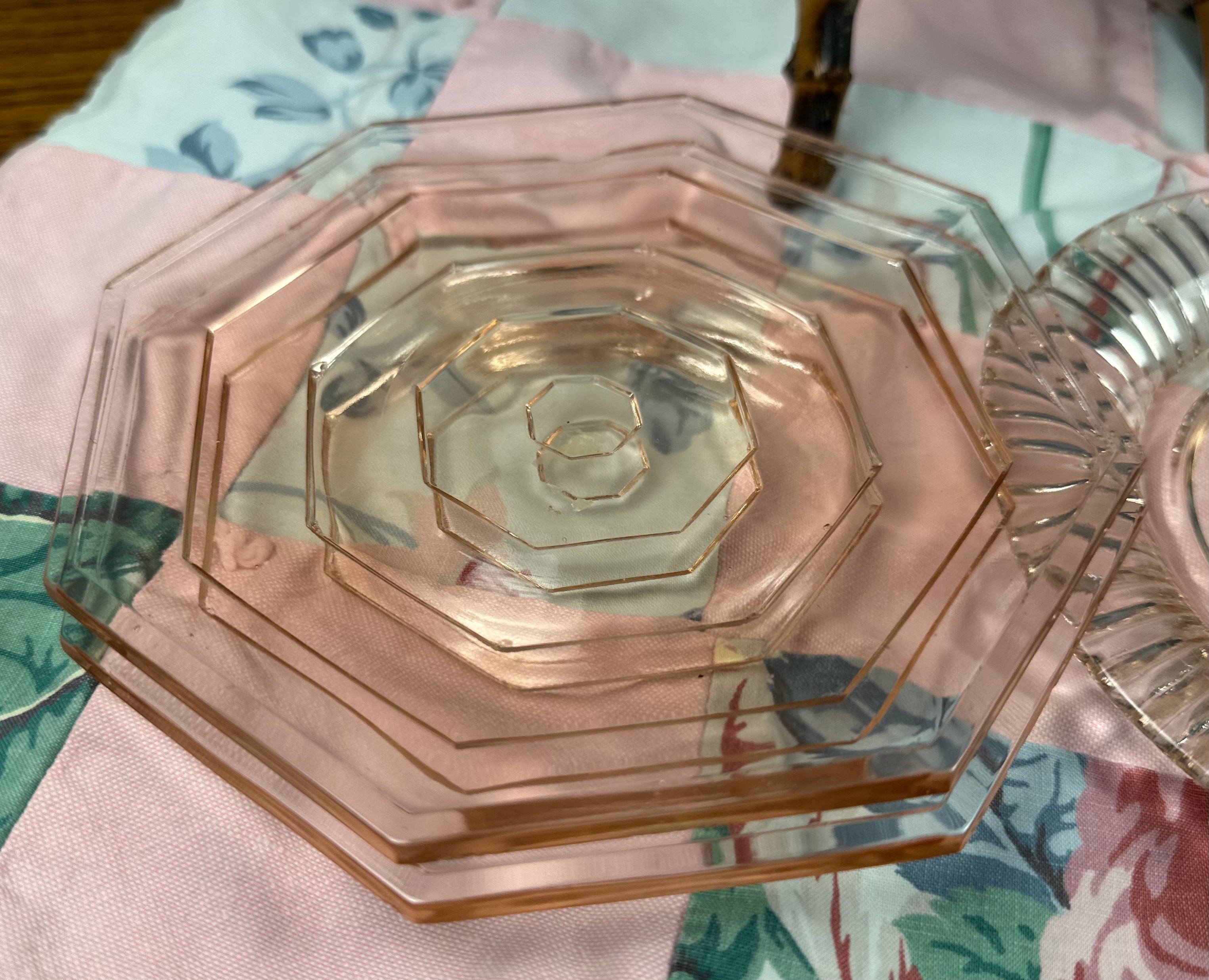 Pink Depression Glass 6 inch Hexagon Plate - Unknown Maker and Pattern | Circa 1930’s