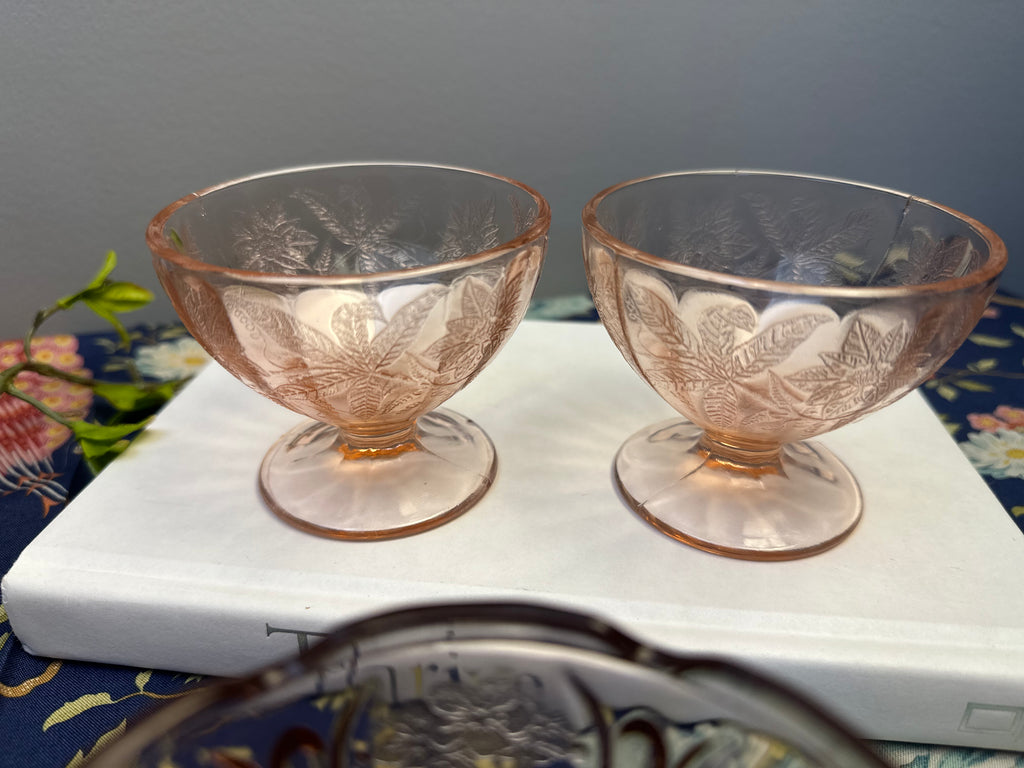 Pink Depression Glass Sherbert - “Poinsettia Pink” Jeanette Glass | Circa  1932-1935