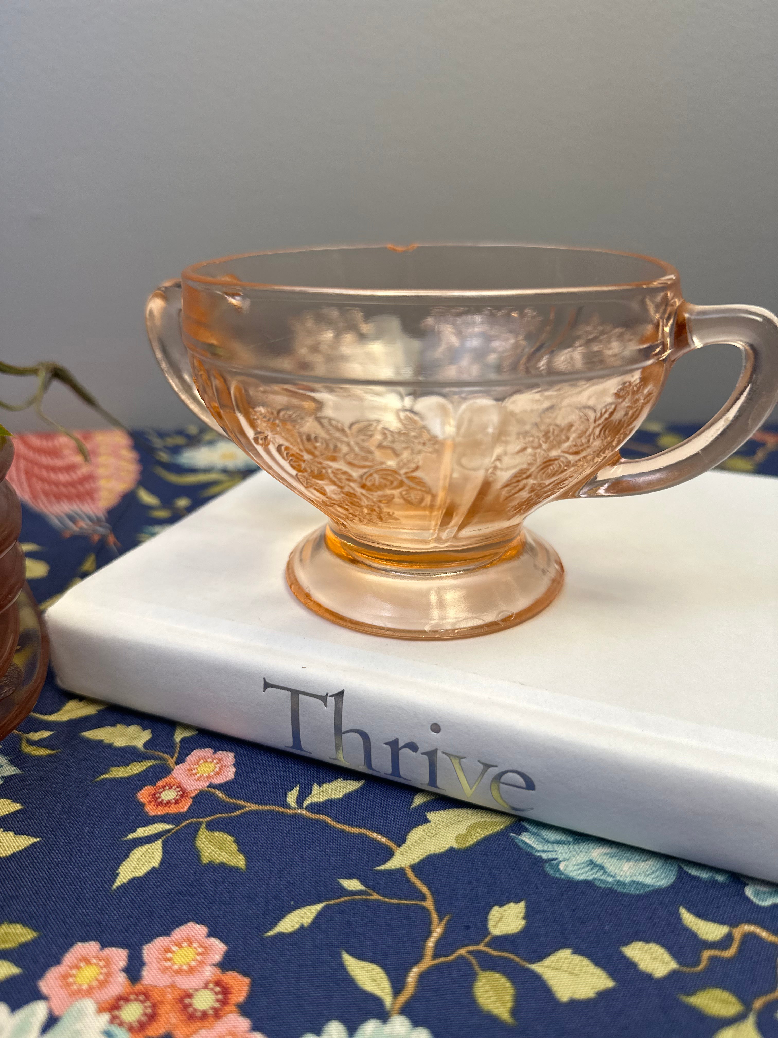 Pink Depression Glass Footed Open Sugar Bowl - “Sharon /Cabbage Rose”  Federal Glass | Circa 1935-1939
