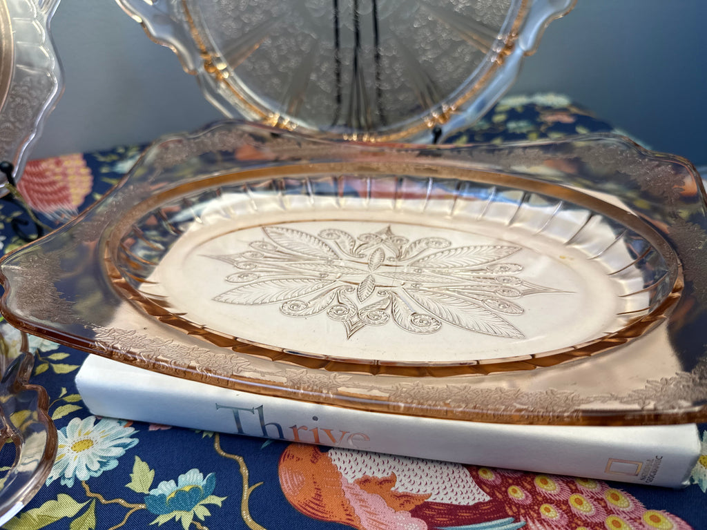 Pink Depression Glass Oblong Rectangle Platter  -  “Adam” Jeannette Glass | Circa 1932-1934 Jeannette Glass