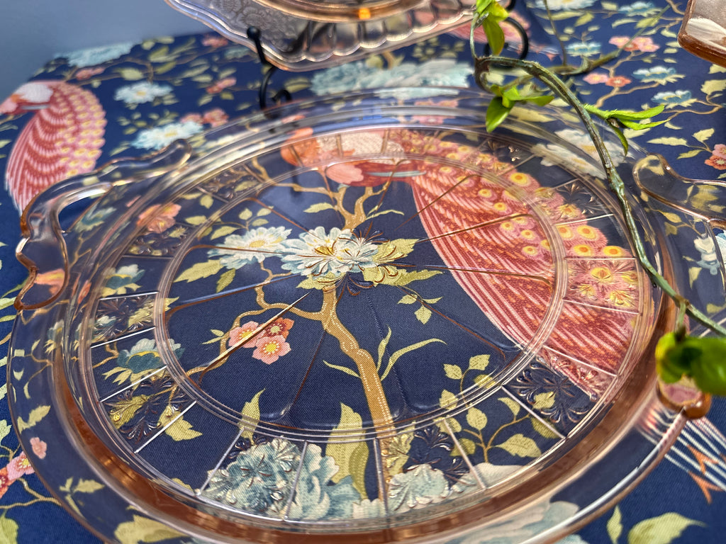 Pink Depression Glass 10 inch Round Platter - “Doric” Jeanette Glass  | Circa 1935-1938