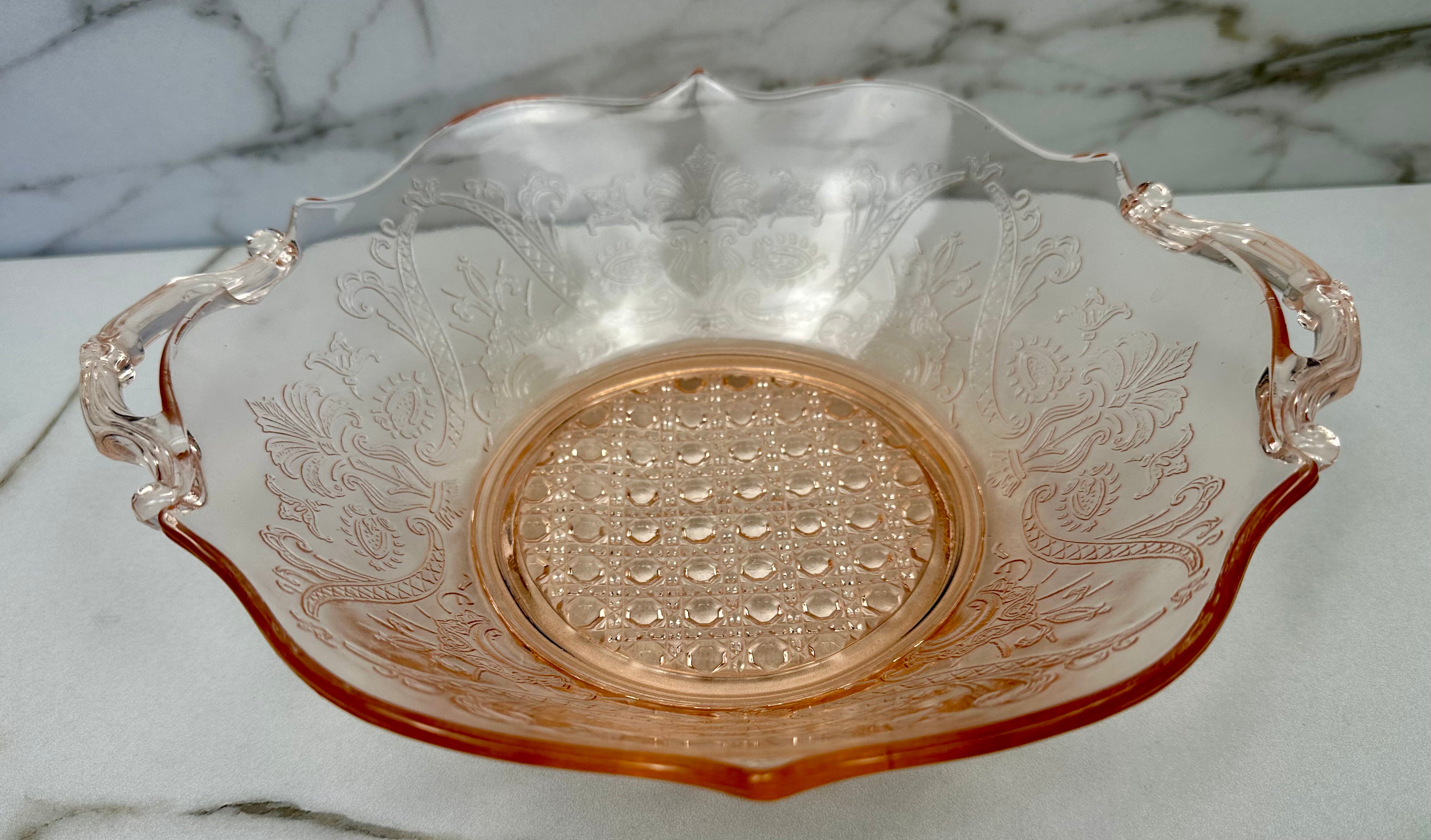 Pink Depression Glass 9 1/2 inch Bowl   - “Landrum” Lancaster Glass  | Circa 1934-1937