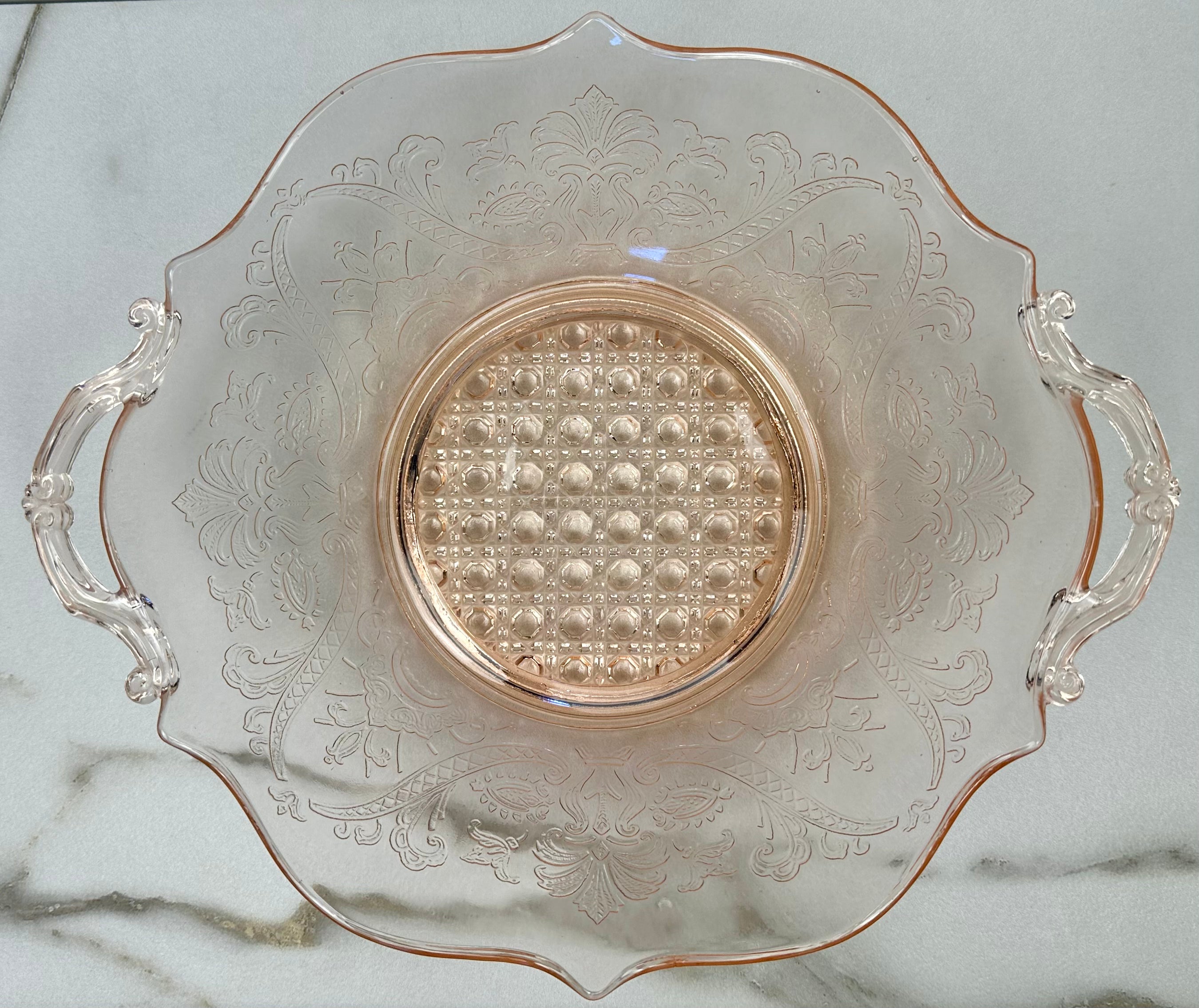 Pink Depression Glass 9 1/2 inch Bowl   - “Landrum” Lancaster Glass  | Circa 1934-1937