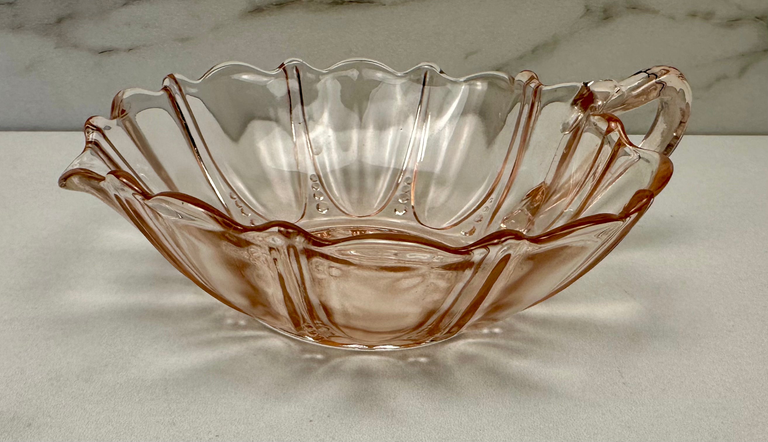 Pink Depression Glass Candy Dish - "Oyster and Pearl" Anchor Hocking | Circa 1938-1940