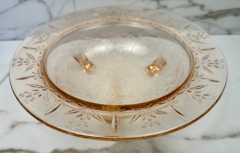 Pink Depression Glass 11 inch Footed Bowl -  “Rose and Thorn “  U.S.  Glass Co. | Circa 1936-1942
