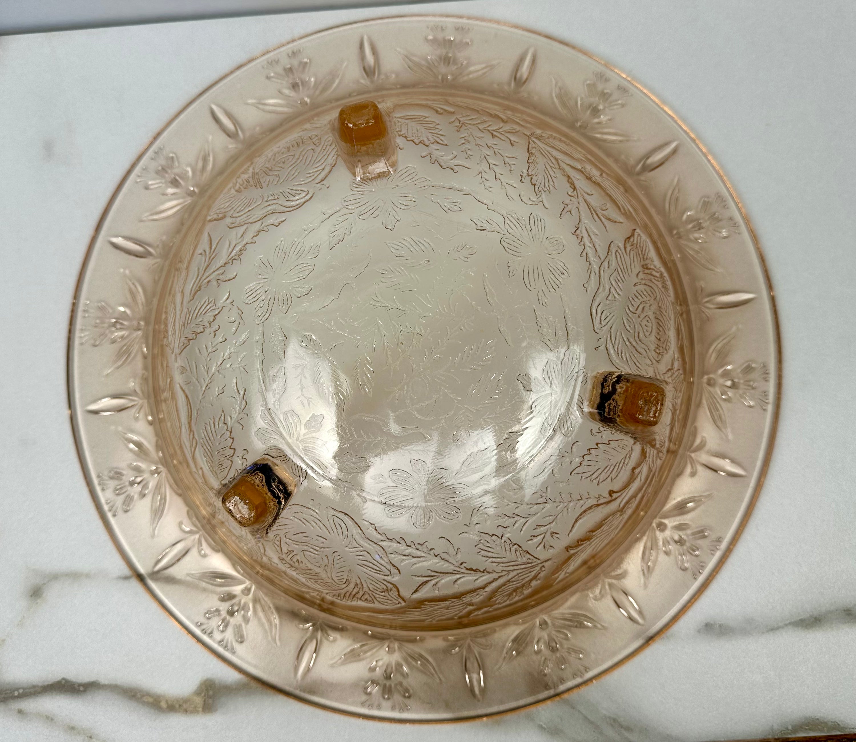 Pink Depression Glass 11 inch Footed Bowl -  “Rose and Thorn “  U.S.  Glass Co. | Circa 1936-1942
