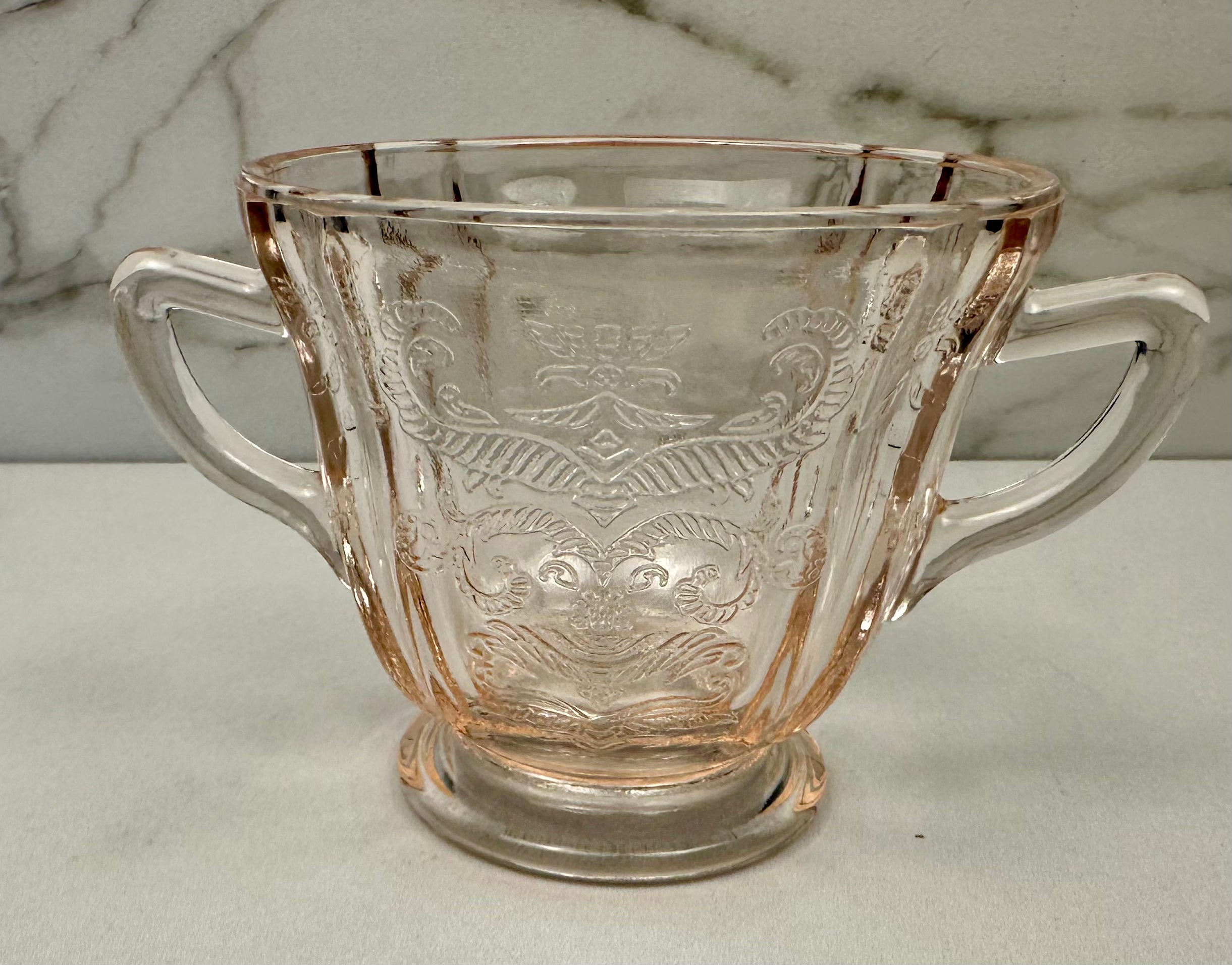 Pink Depression Glass Open Sugar Bowl - “Madrid”  Indiana Glass | Circa 1932-1939