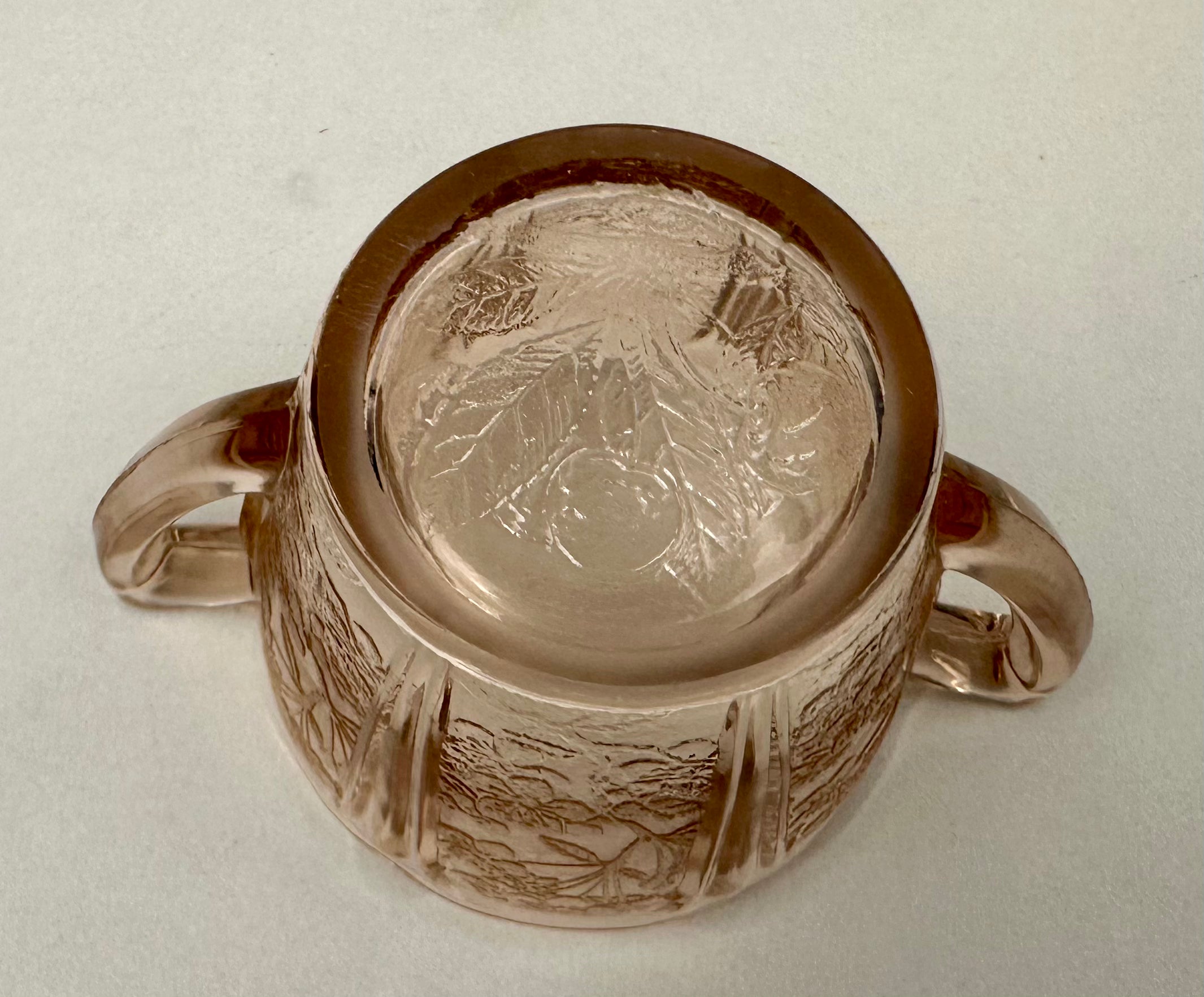 Pink Depression Glass  Open Sugar Bowl- “Cherry Blossom”  Jeanette Glass Co | Circa 1930-1939