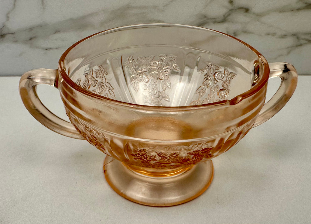 Pink Depression Glass Footed Open Sugar Bowl - “Sharon /Cabbage Rose”  Federal Glass | Circa 1935-1939