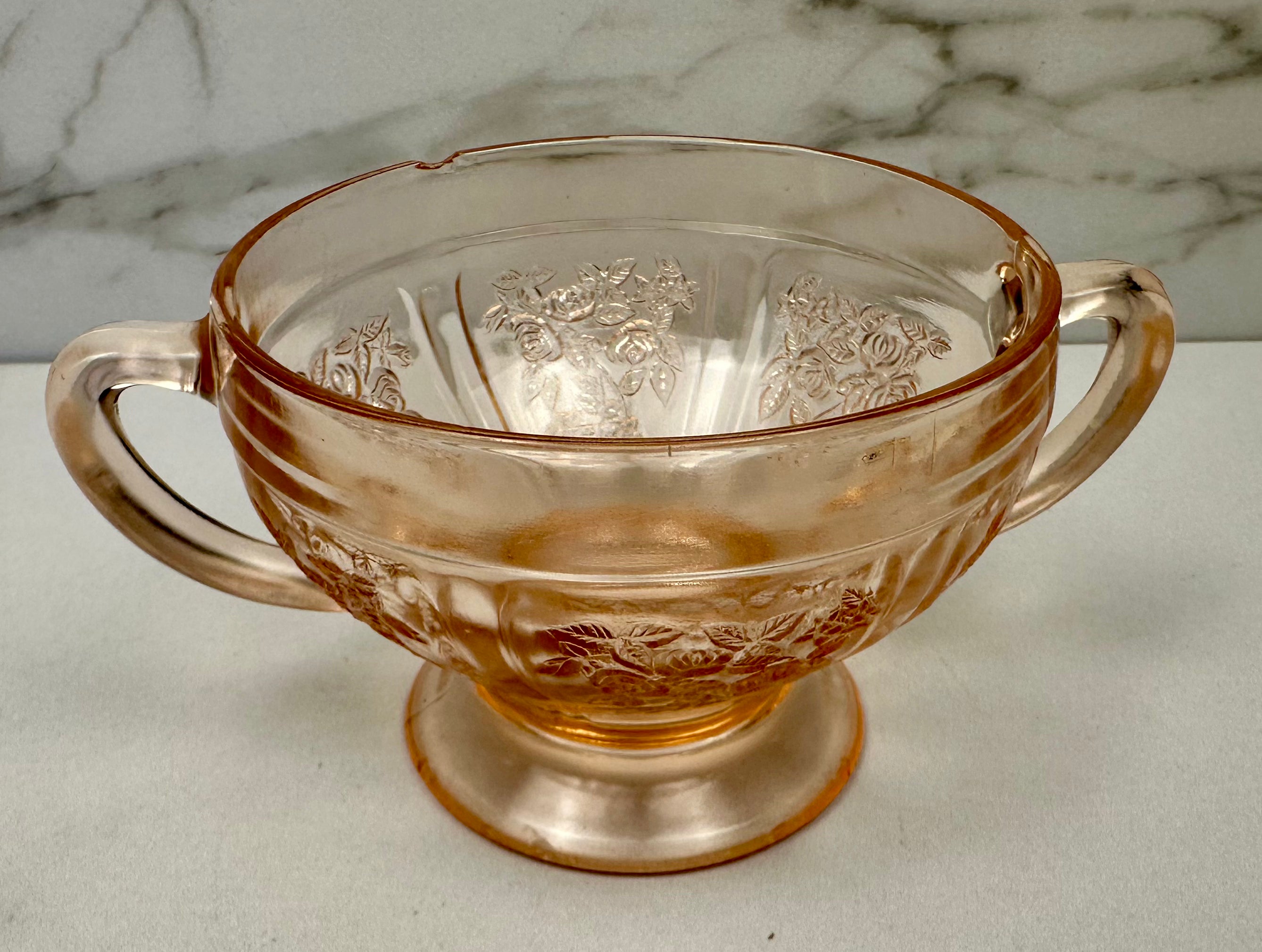 Pink Depression Glass Footed Open Sugar Bowl - “Sharon /Cabbage Rose”  Federal Glass | Circa 1935-1939