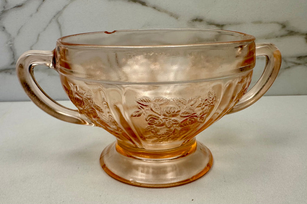 Pink Depression Glass Footed Open Sugar Bowl - “Sharon /Cabbage Rose”  Federal Glass | Circa 1935-1939
