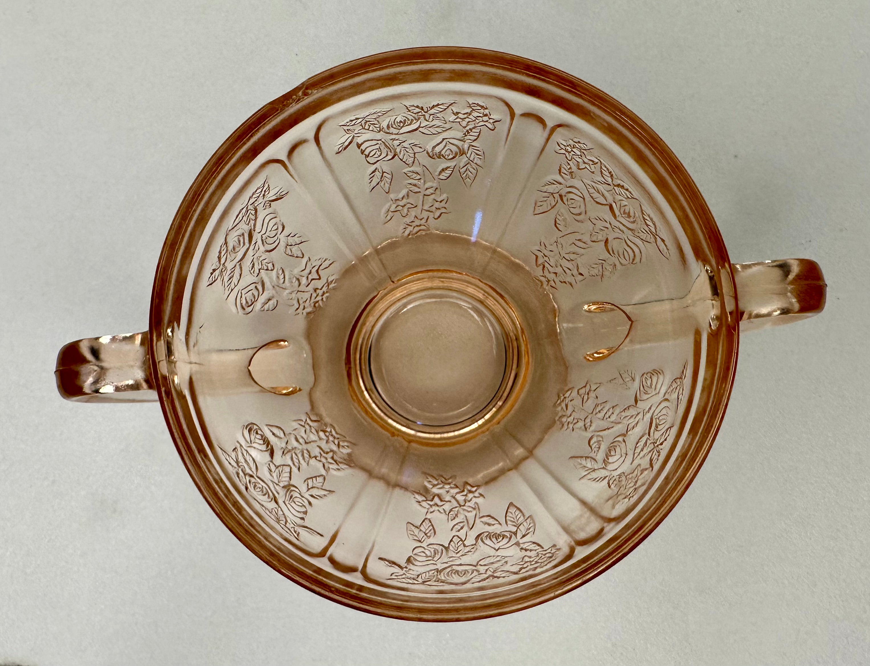 Pink Depression Glass Footed Open Sugar Bowl - “Sharon /Cabbage Rose”  Federal Glass | Circa 1935-1939
