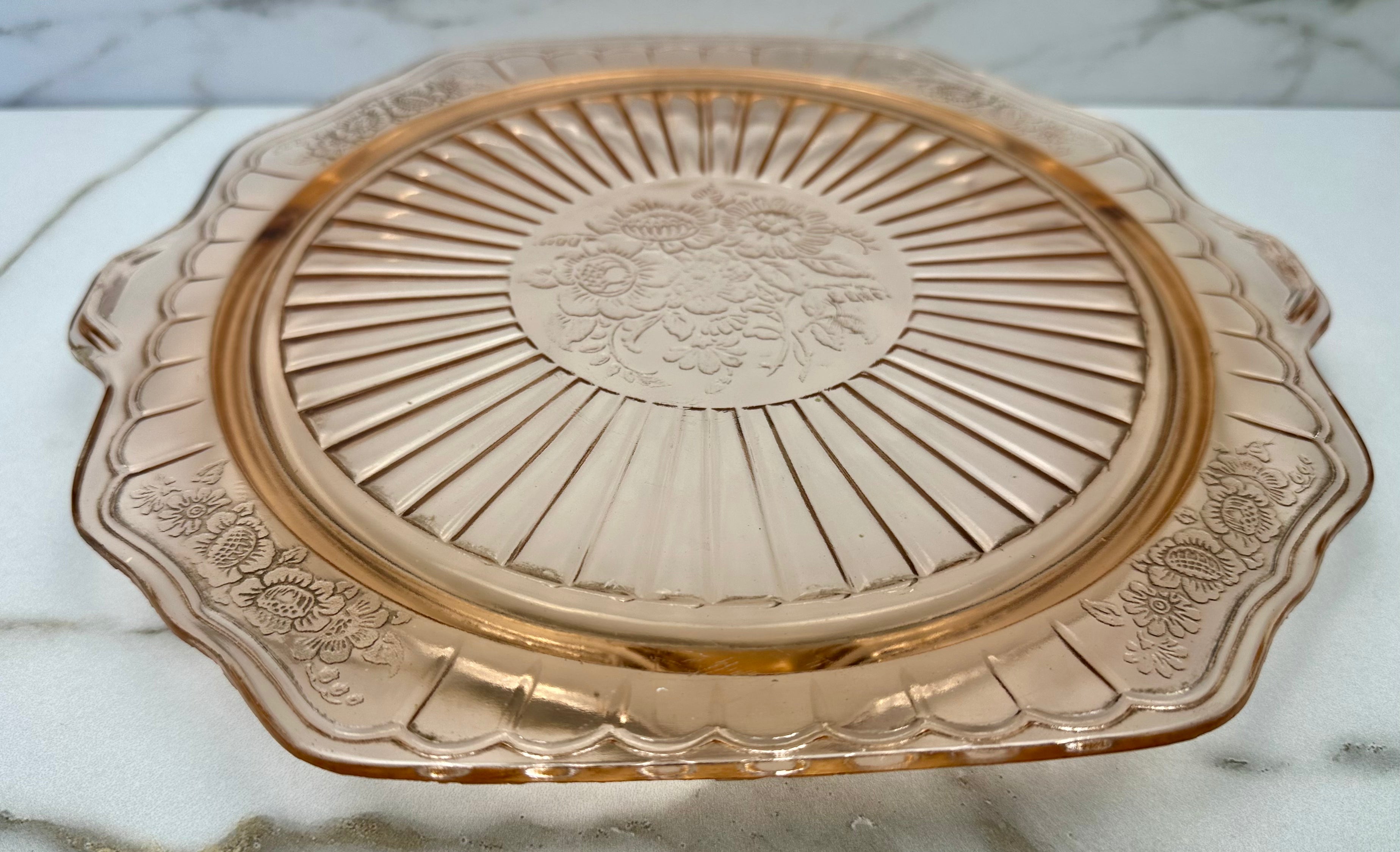 Pink Depression Glass Platter  - “Cherry Blossom”  Jeannette Glass | Circa 1930-1939