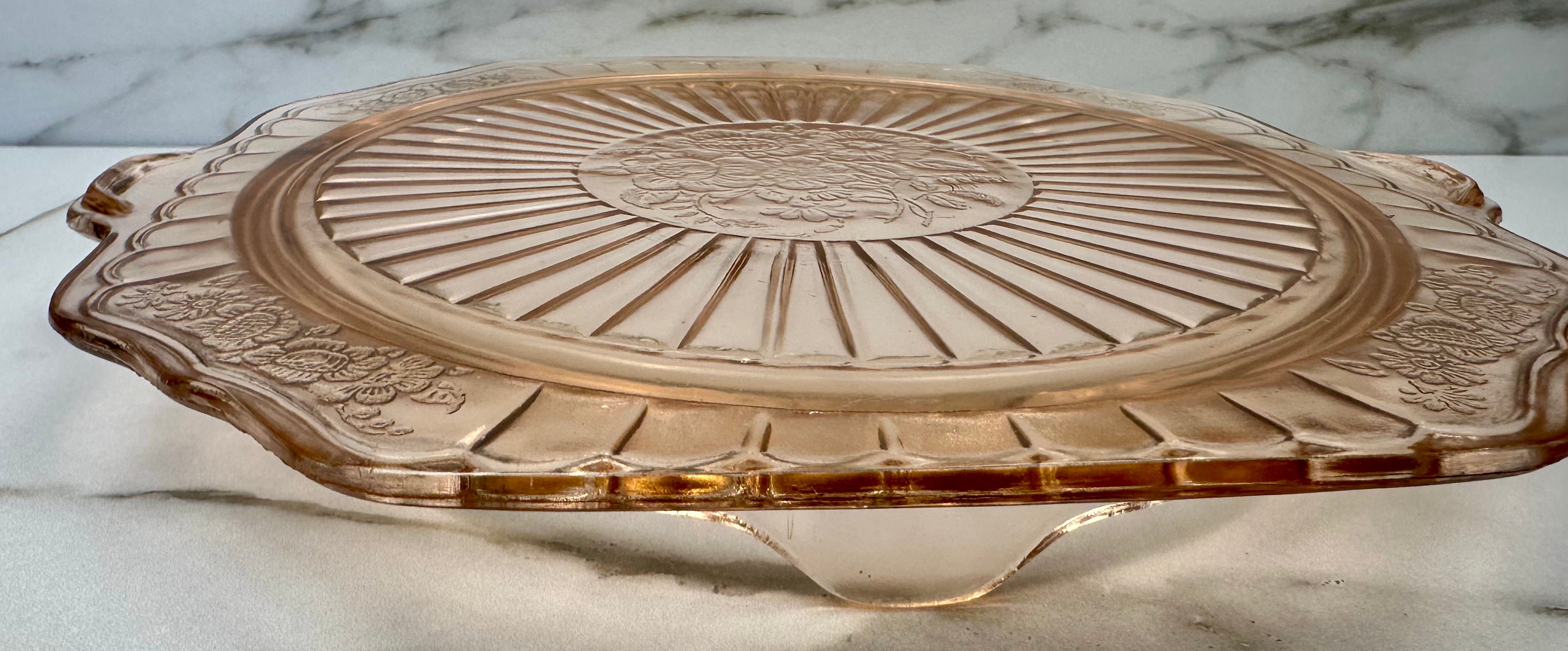 Pink Depression Glass Platter  - “Cherry Blossom”  Jeannette Glass | Circa 1930-1939