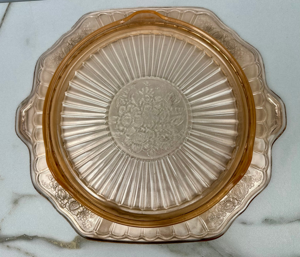 Pink Depression Glass Platter  - “Cherry Blossom”  Jeannette Glass | Circa 1930-1939