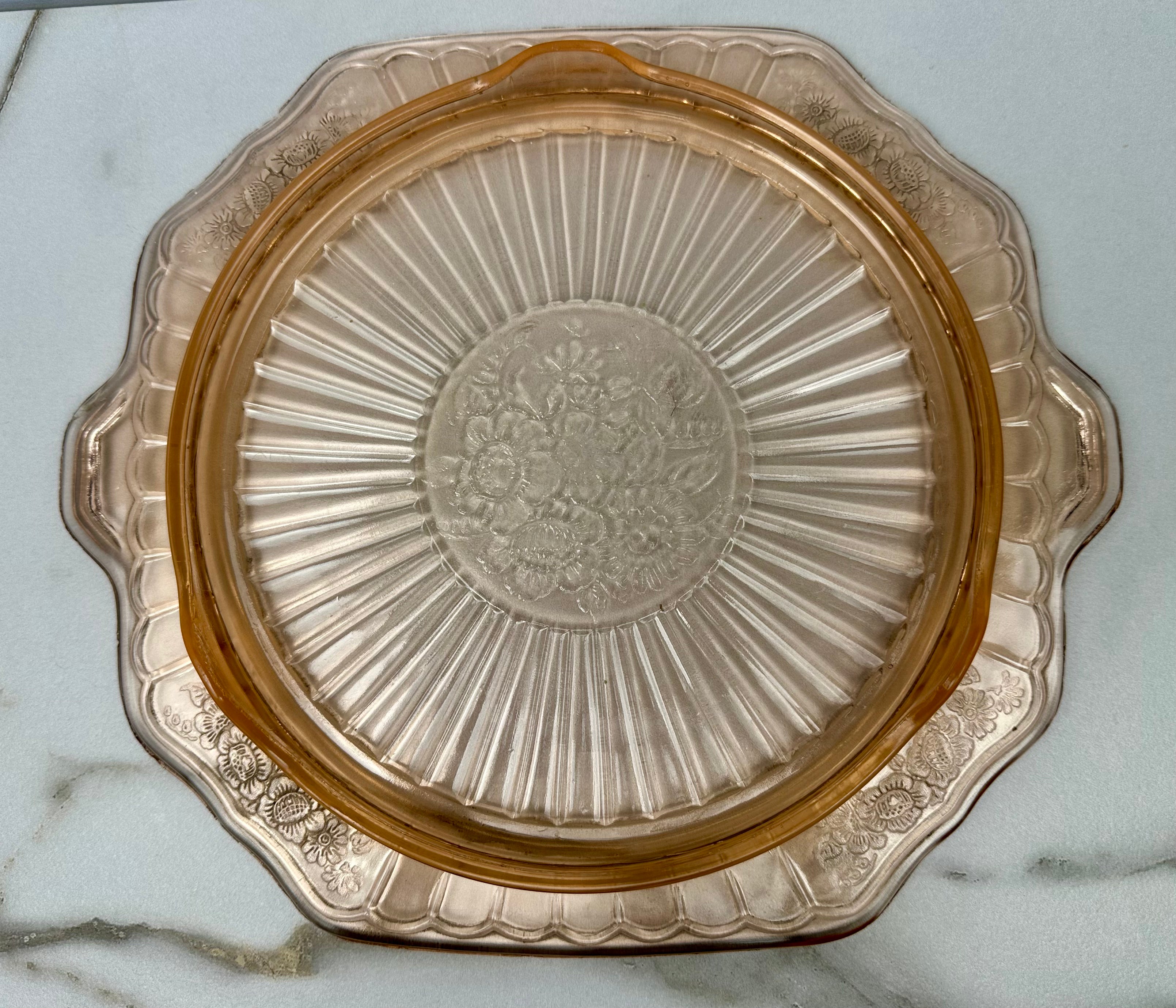Pink Depression Glass Platter  - “Cherry Blossom”  Jeannette Glass | Circa 1930-1939
