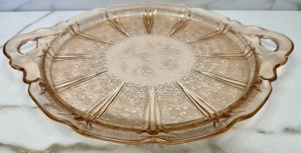 Pink Depression Glass 10 inch Cake Plate -  “Mayfair Open Rose”  Anchor Hocking  | Circa 1931-1937