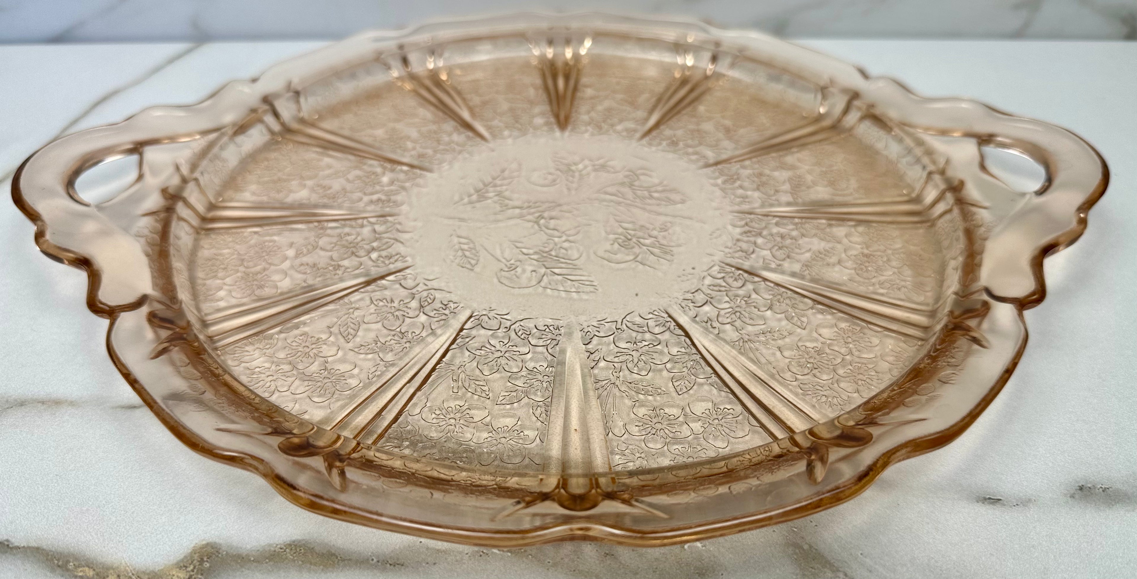 Pink Depression Glass 10 inch Cake Plate -  “Mayfair Open Rose”  Anchor Hocking  | Circa 1931-1937