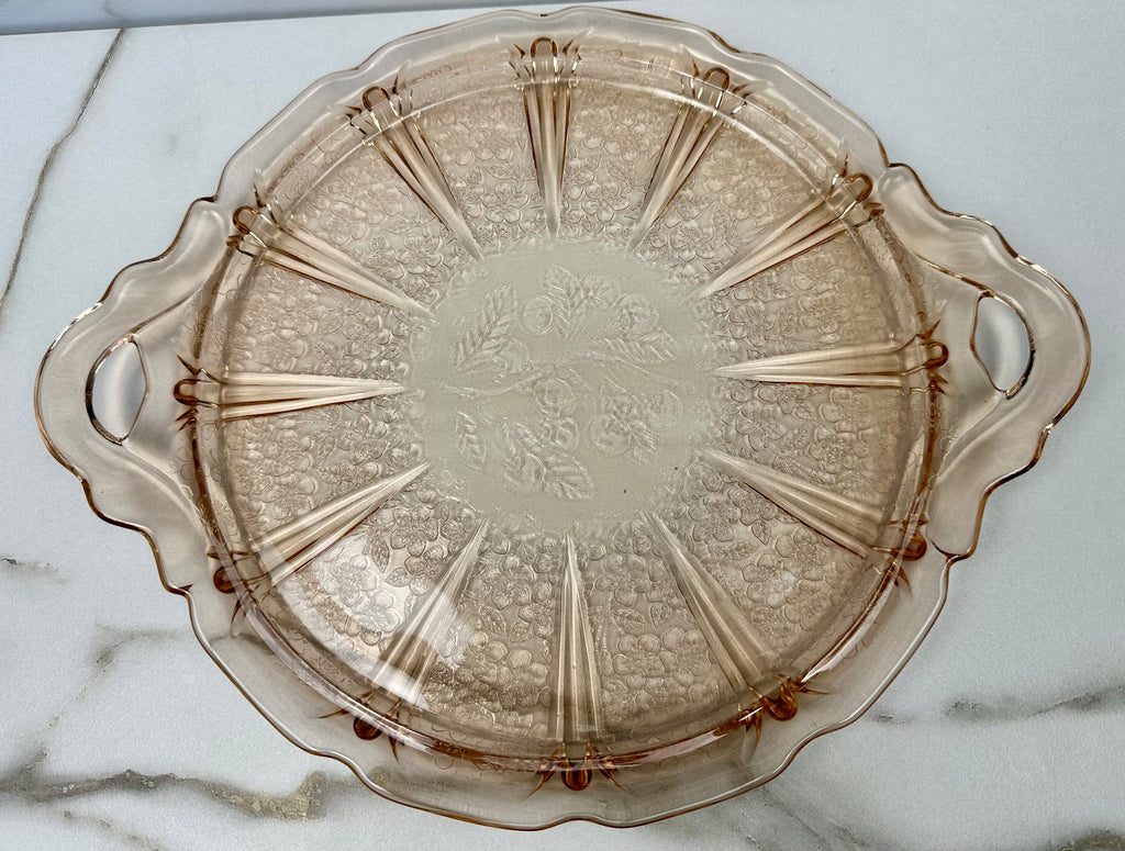 Pink Depression Glass 10 inch Cake Plate -  “Mayfair Open Rose”  Anchor Hocking  | Circa 1931-1937