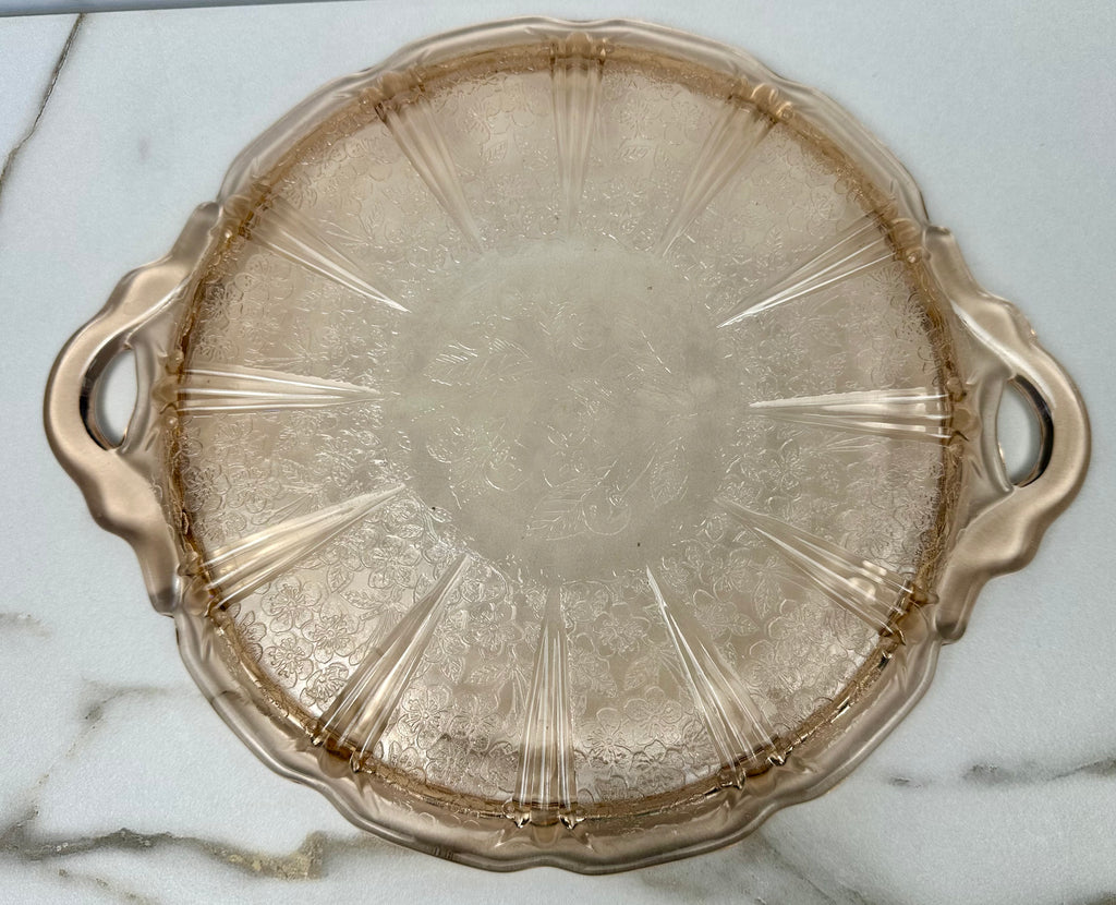 Pink Depression Glass 10 inch Cake Plate -  “Mayfair Open Rose”  Anchor Hocking  | Circa 1931-1937