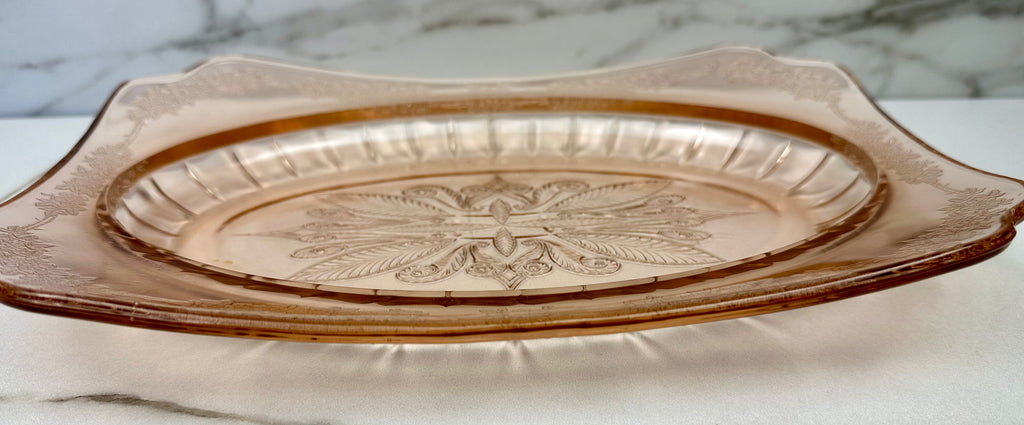 Pink Depression Glass Oblong Rectangle Platter  -  “Adam” Jeannette Glass | Circa 1932-1934 Jeannette Glass
