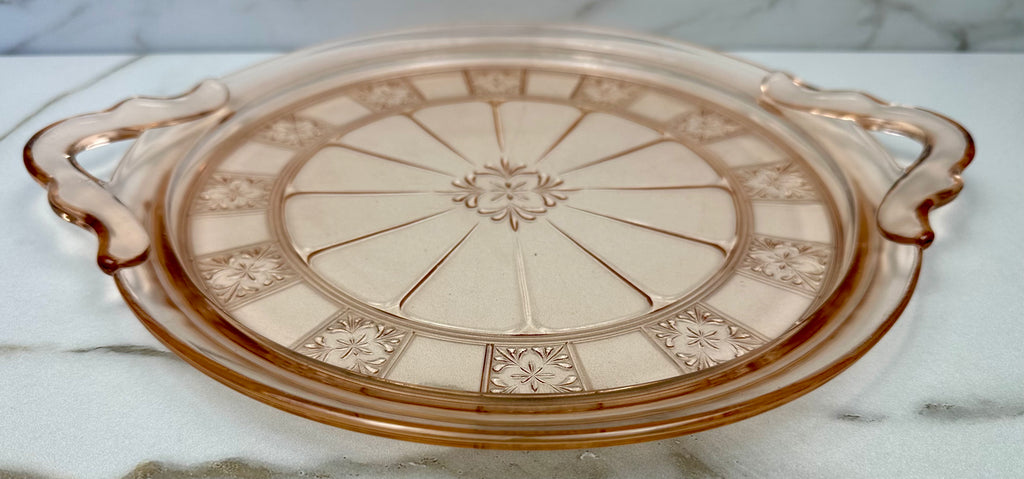 Pink Depression Glass 10 inch Round Platter - “Doric” Jeanette Glass  | Circa 1935-1938