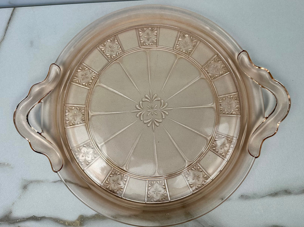 Pink Depression Glass 10 inch Round Platter - “Doric” Jeanette Glass  | Circa 1935-1938