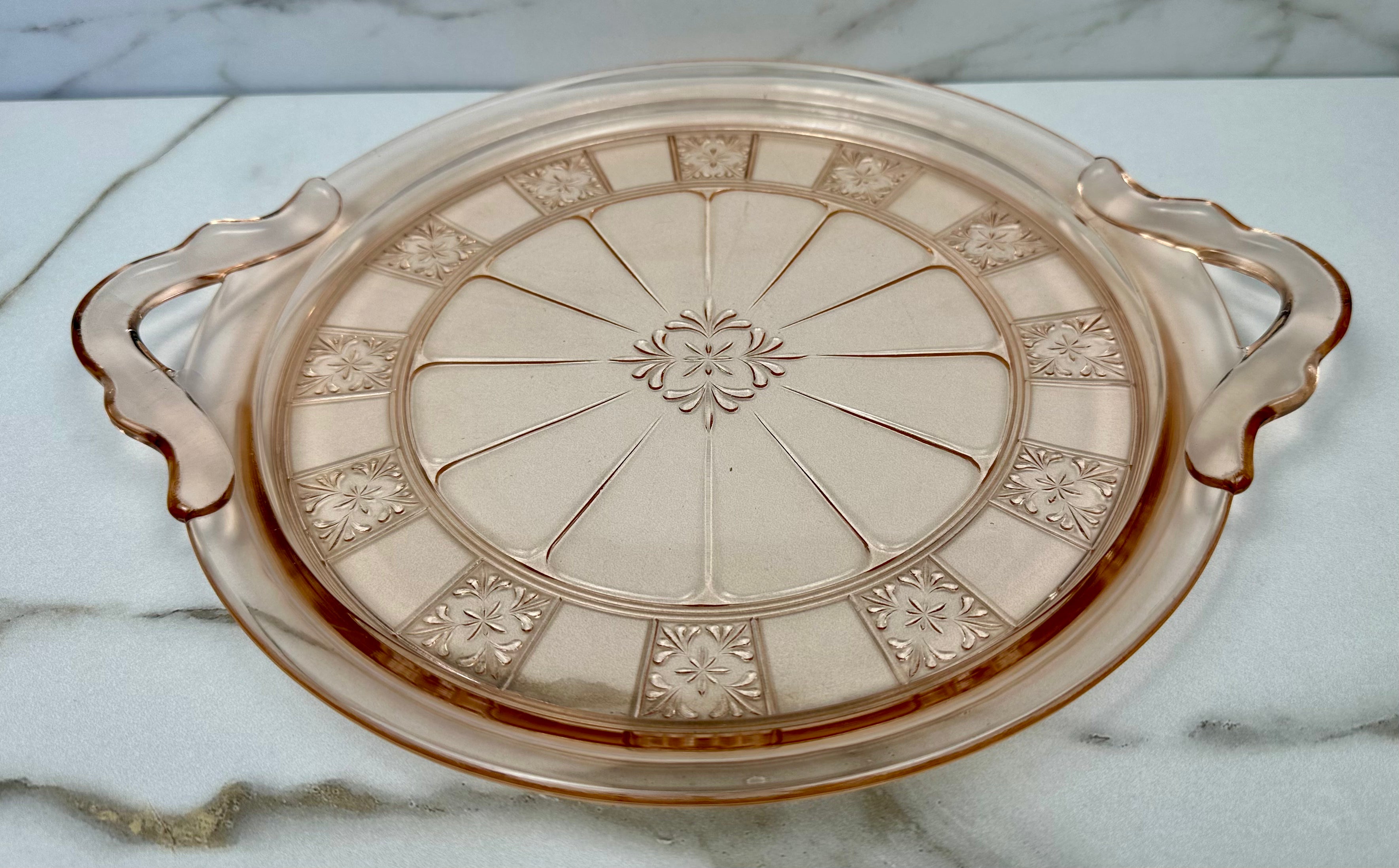 Pink Depression Glass 10 inch Round Platter - “Doric” Jeanette Glass  | Circa 1935-1938