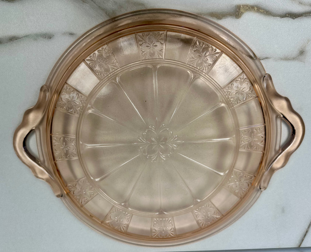 Pink Depression Glass 10 inch Round Platter - “Doric” Jeanette Glass  | Circa 1935-1938
